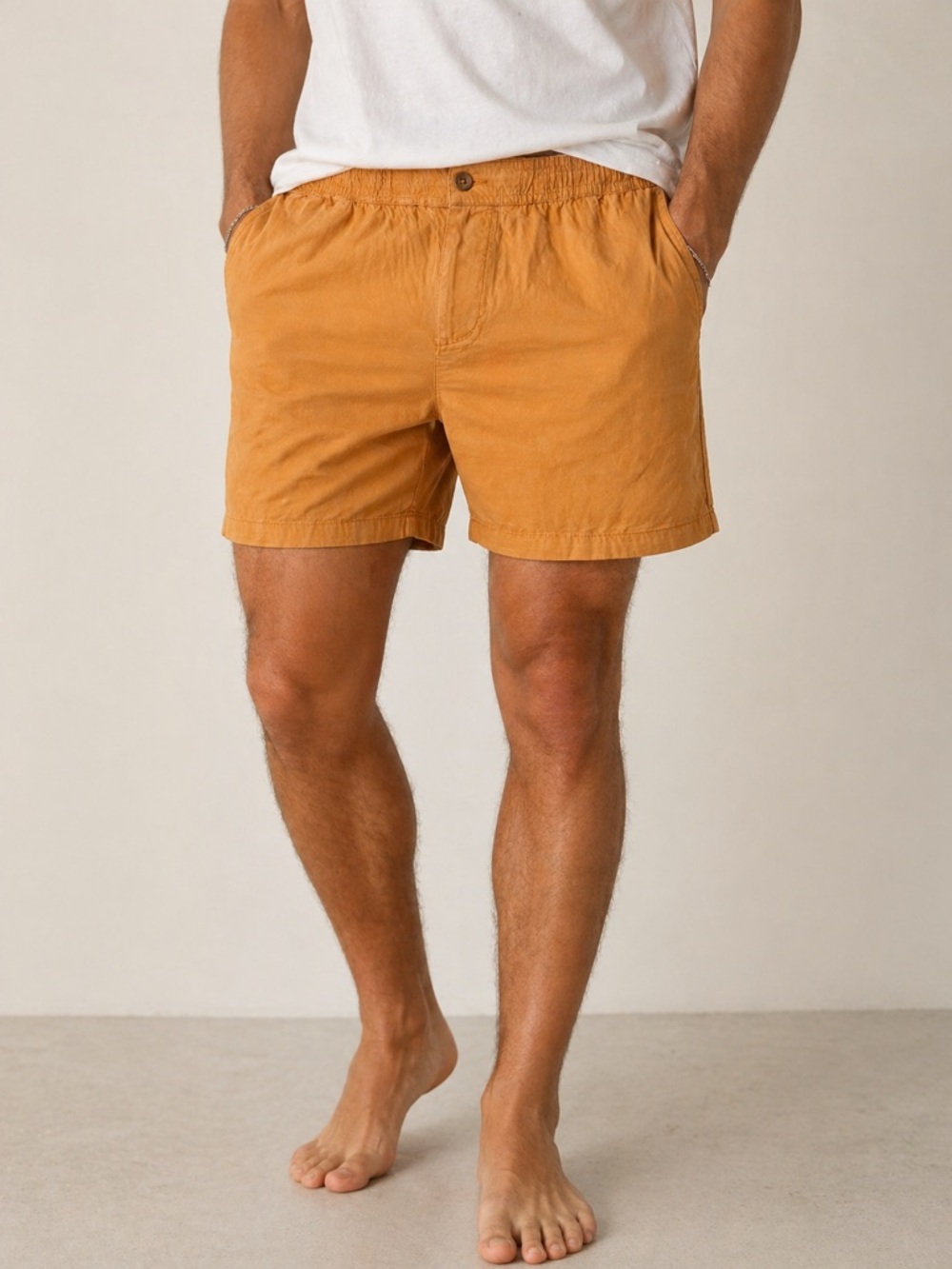 J. Crew Men's Flat-Front Elastic Waist Shorts - Mustard